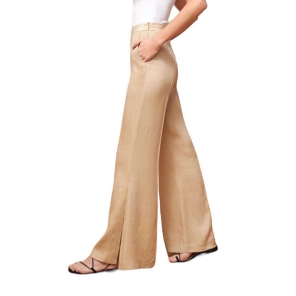 La Ligne Lizzie Pants Linen Wide Leg Side Slide Khaki Pants Size 2 NWT - Picture 2 of 6